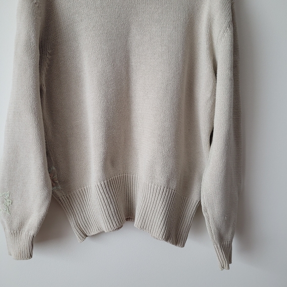 Vintage Jeanne Pierre Floral Embroidered Oversized Mock Neck Pullover Sweater - Picture 7 of 12